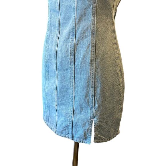 Asos Strapless Denim Mini Dress With Slit Hem - Picture 5 of 13